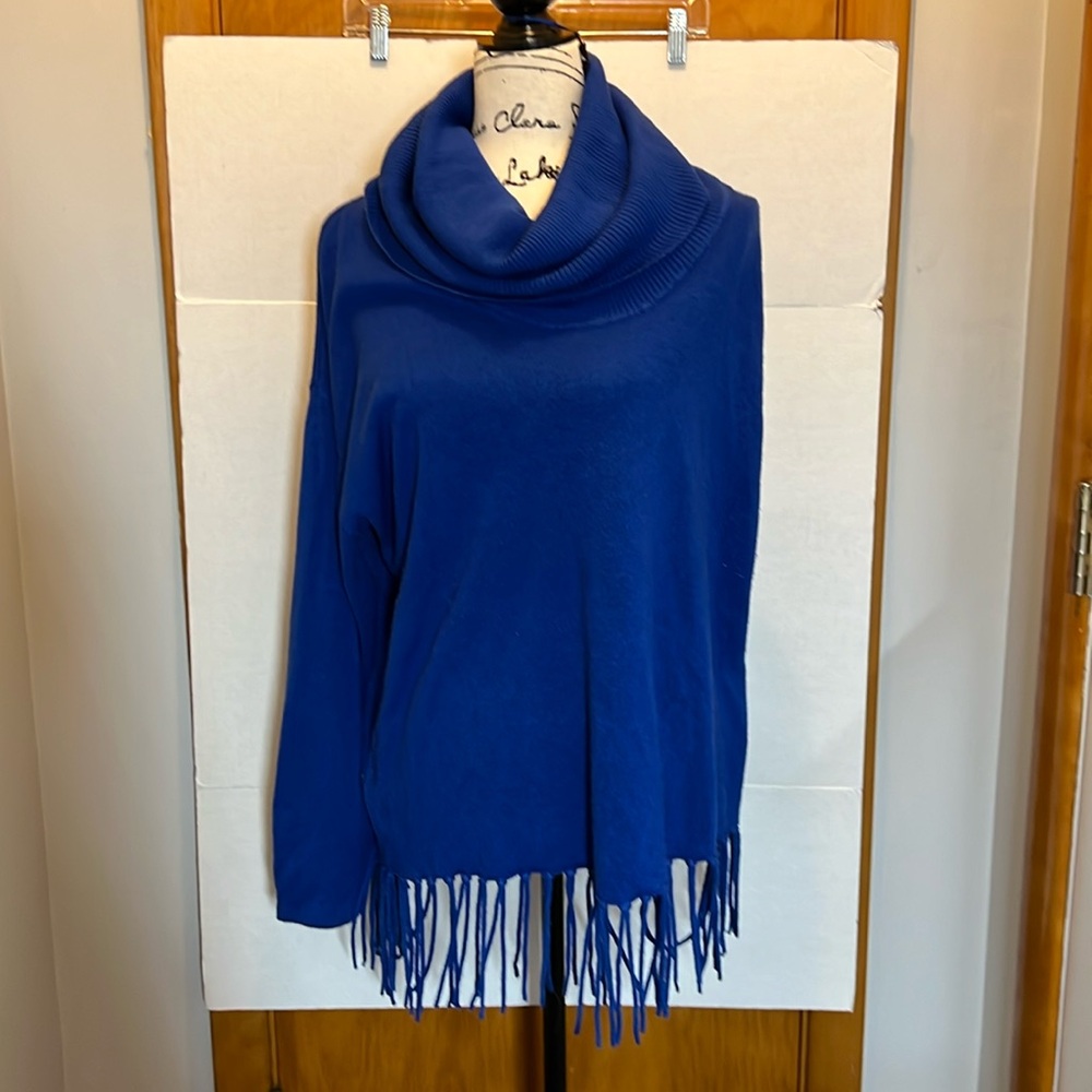 Larry Levine Royal Blue Fringe Sweater